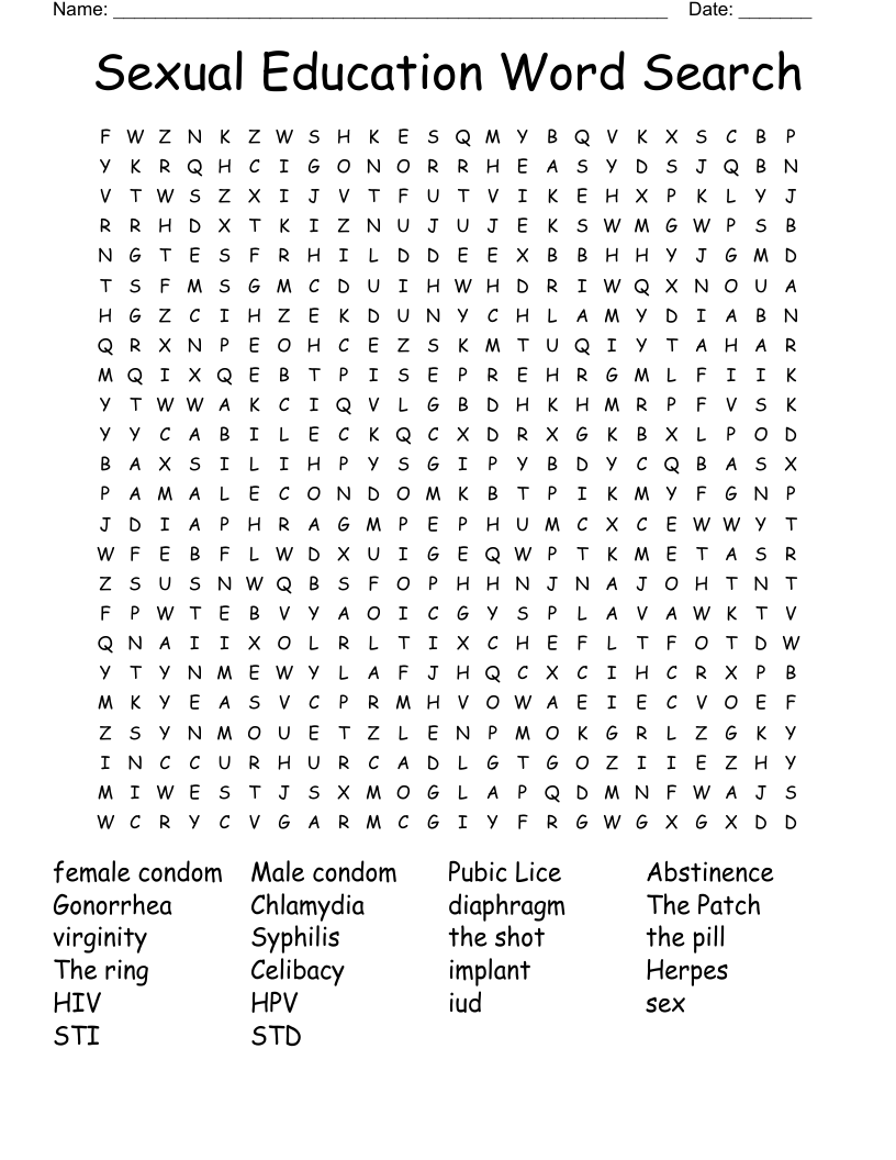 Sexual Education Word Search