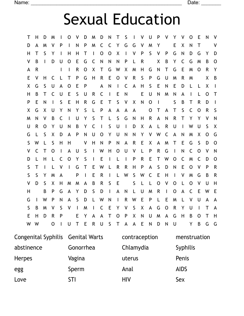 Sexual Education  Word Search