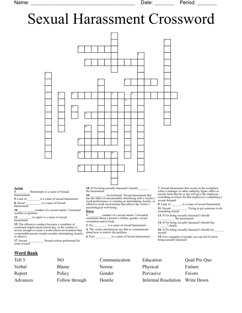 Sexual Harassment Crossword
