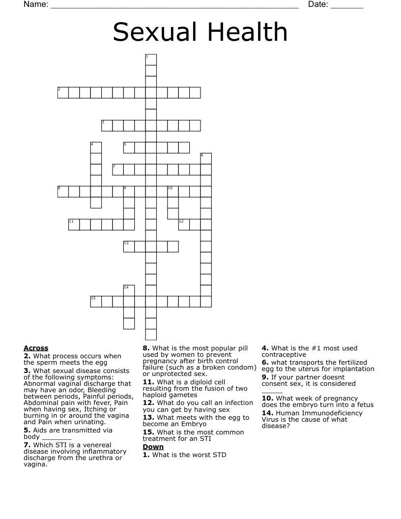Sexual Health Crossword