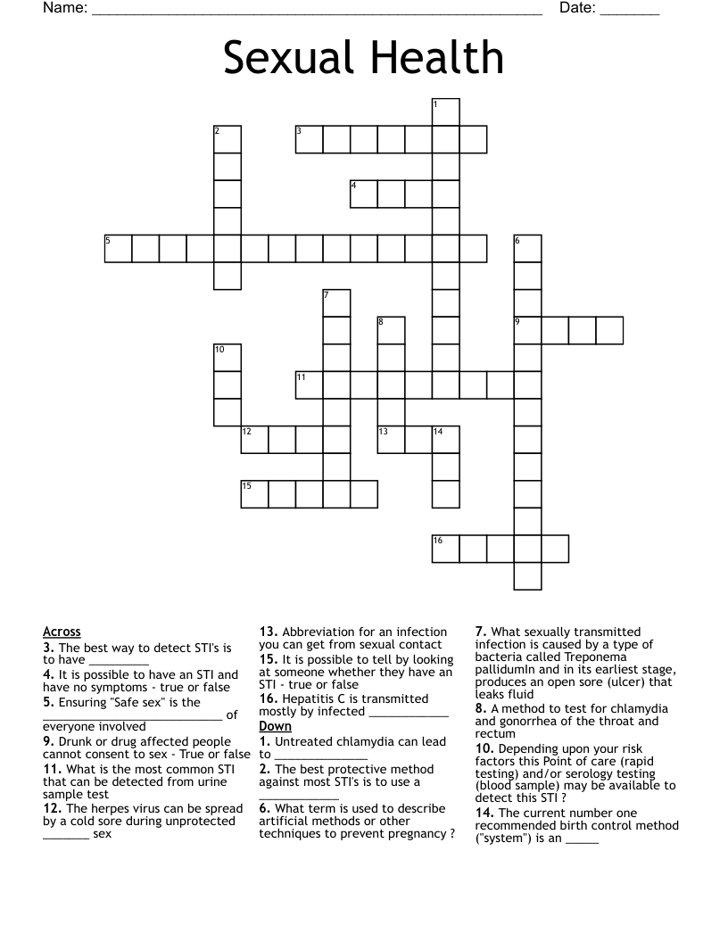 Sexual Health Crossword