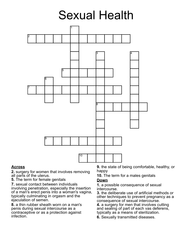 Sexual Health Crossword