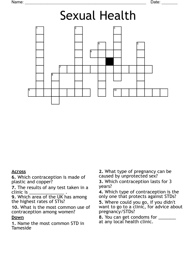 Sexual Health Crossword