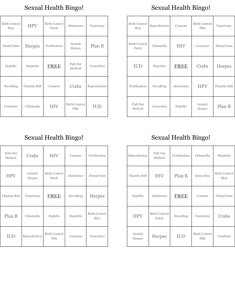 Sexual Health Bingo!