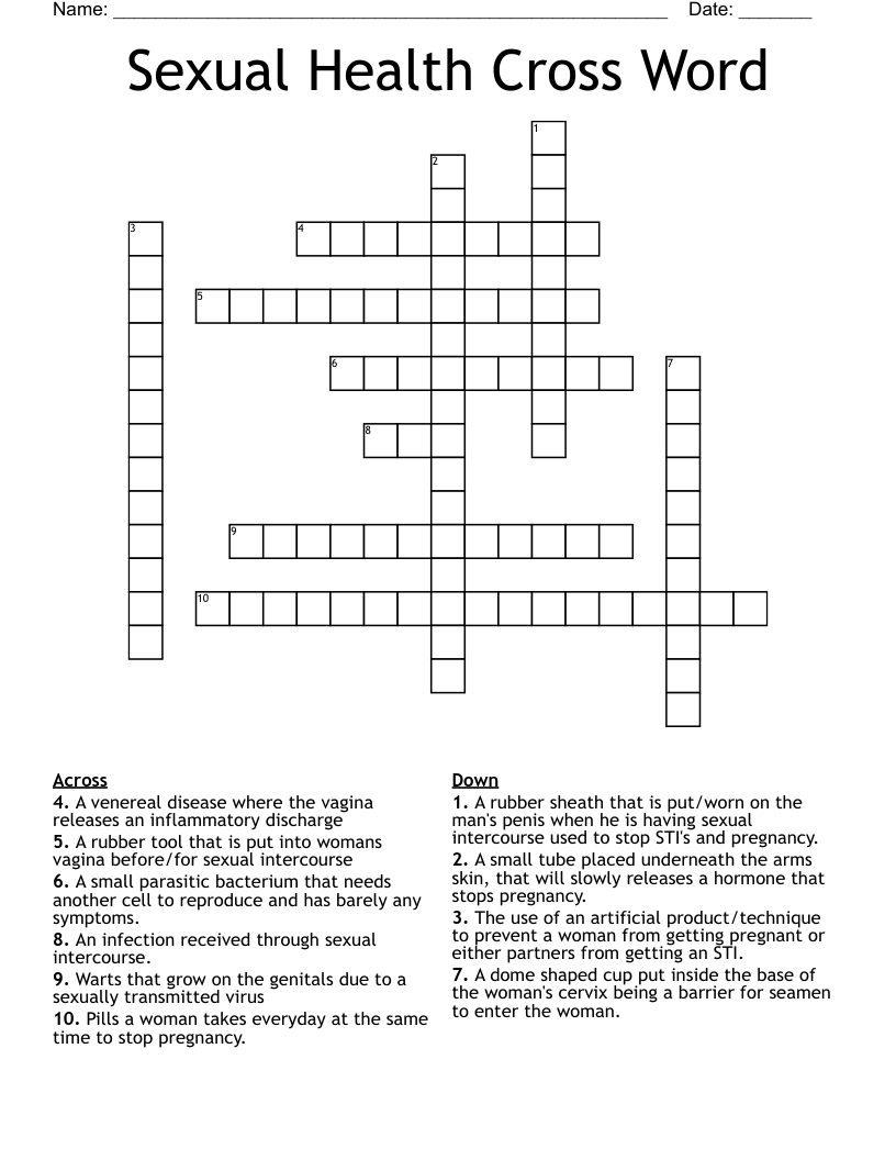 Sexual Health Cross Word
