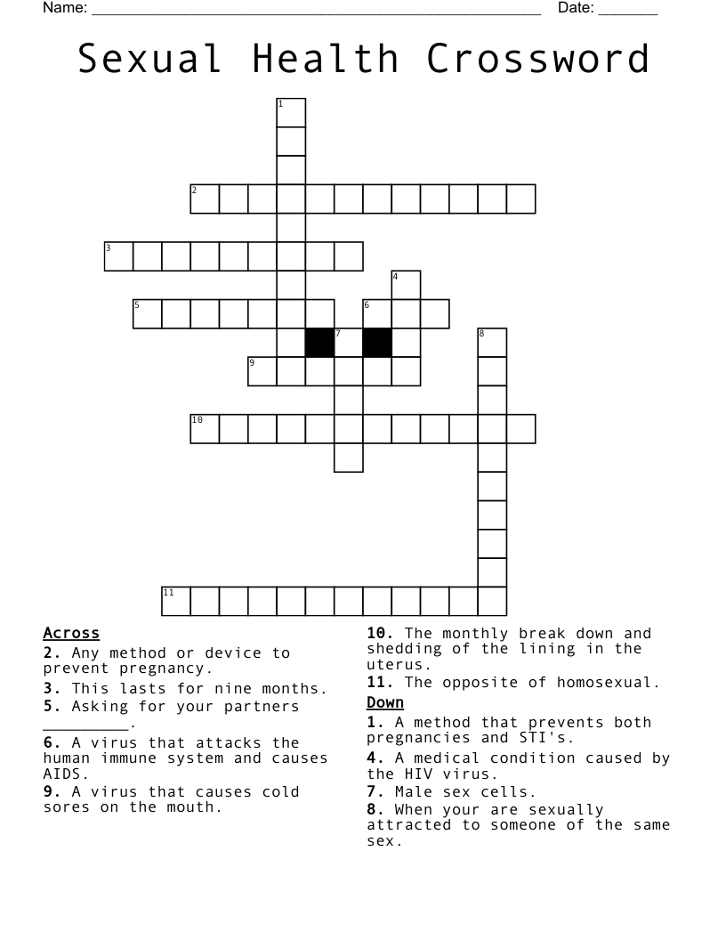 Sexual Health Crossword