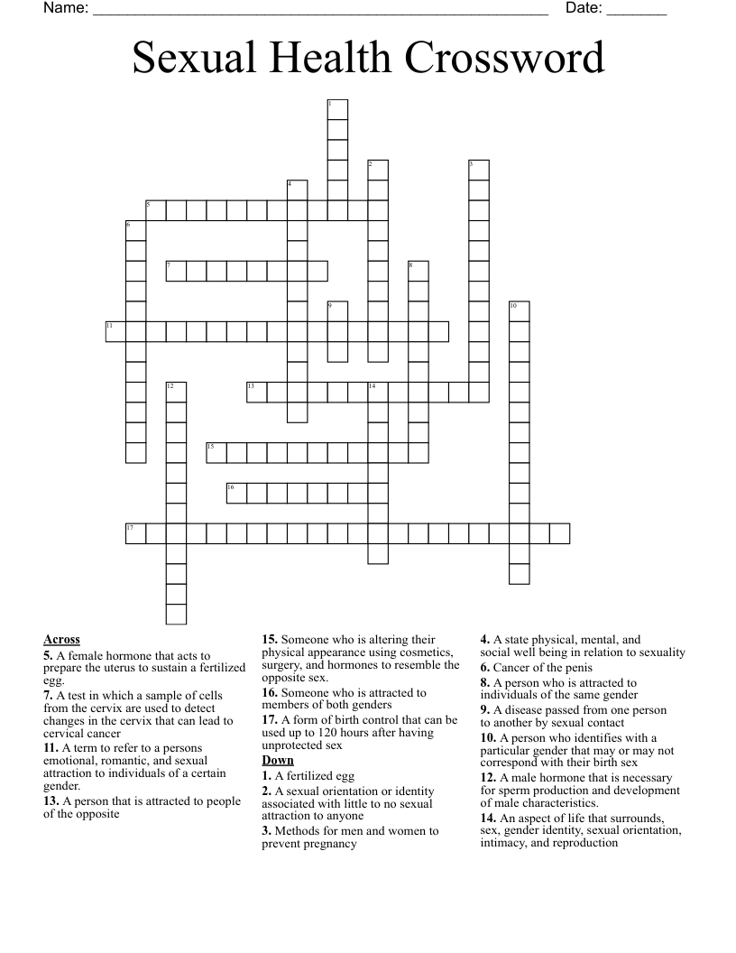 Sexual Health Crossword