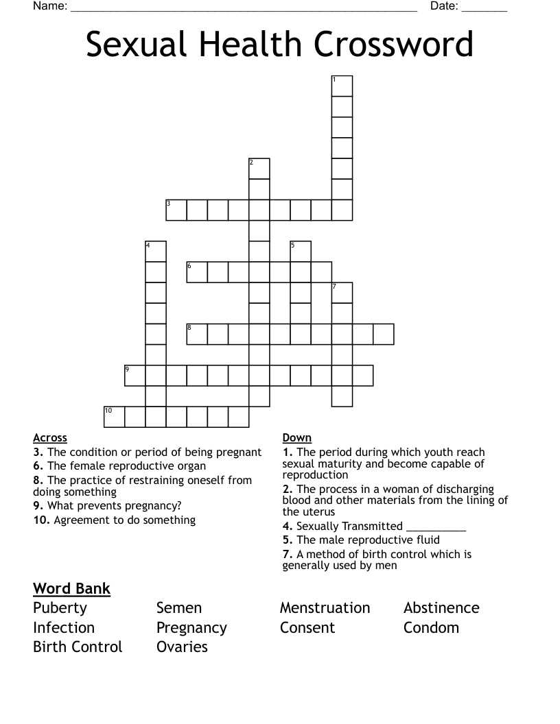 Sexual Health Crossword