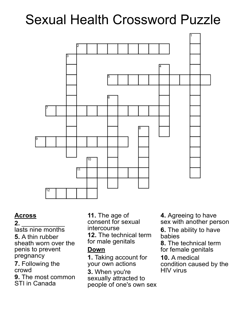 Sexual Health Crossword Puzzle