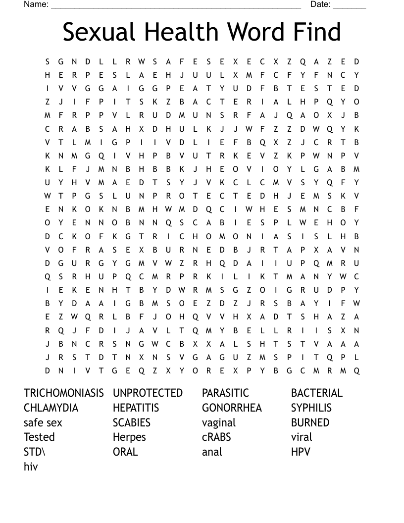 Sexual Health Word Find Word Search