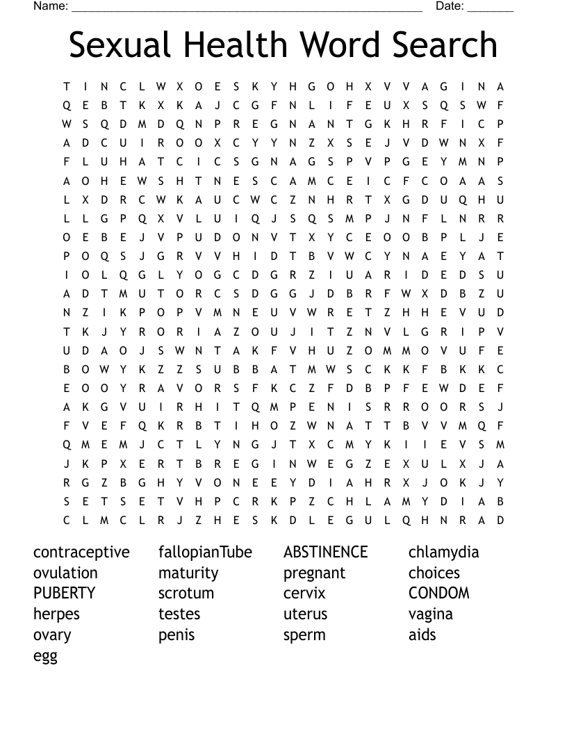 Sexual Health Word Search