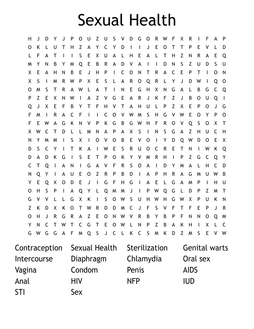 Sexual Health  Word Search