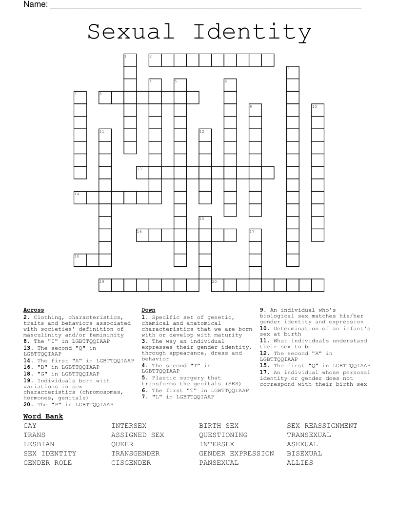 Sexual Identity Crossword