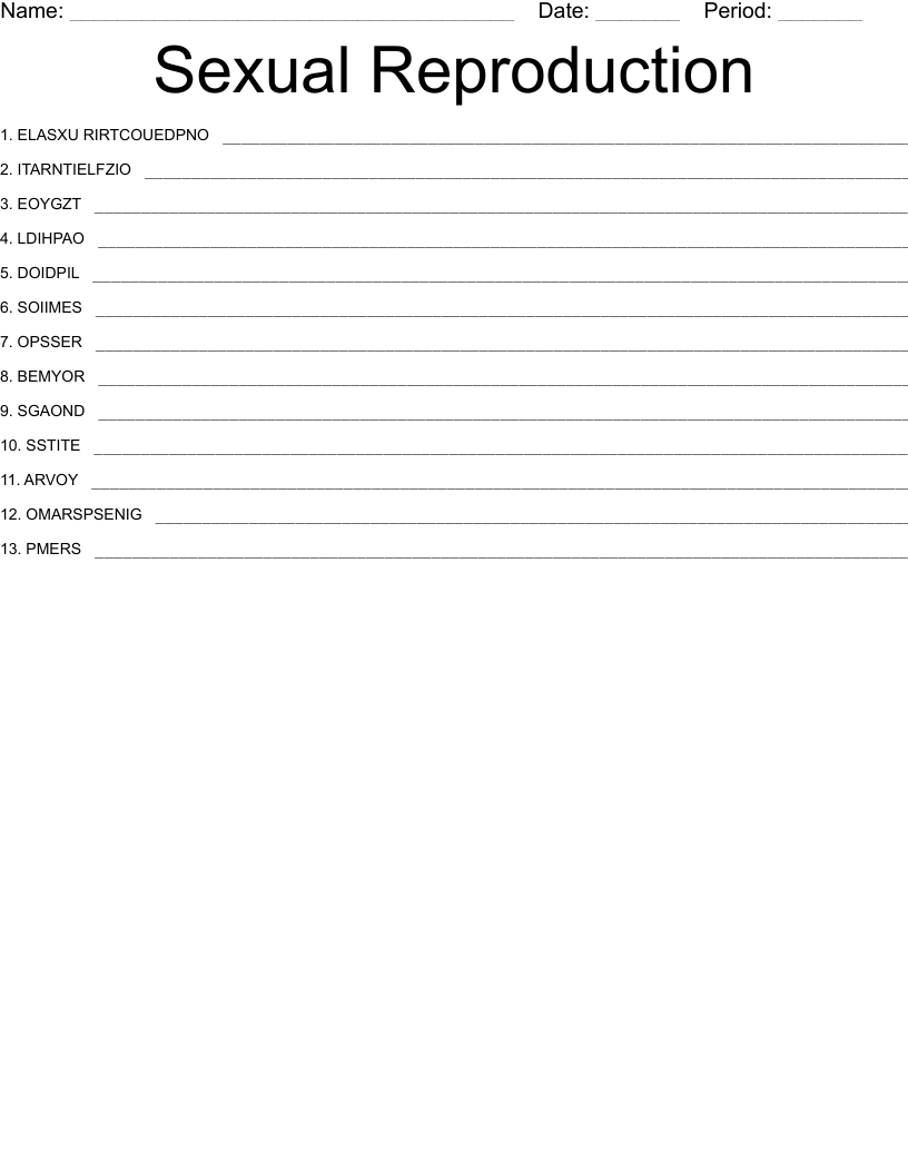 Sexual Reproduction Word Scramble