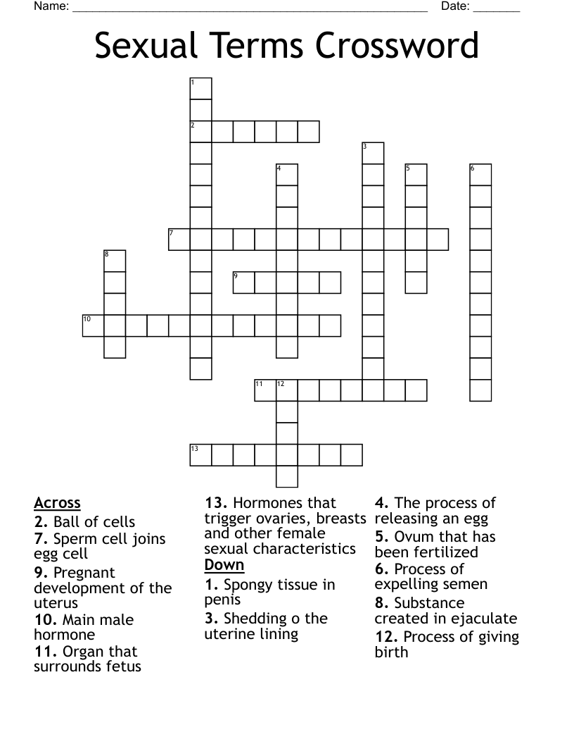 Sexual Terms Crossword
