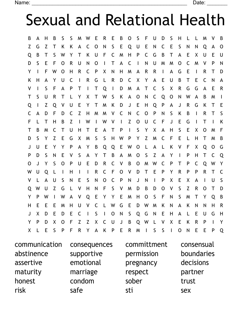 Sexual and Relational Health Word Search
