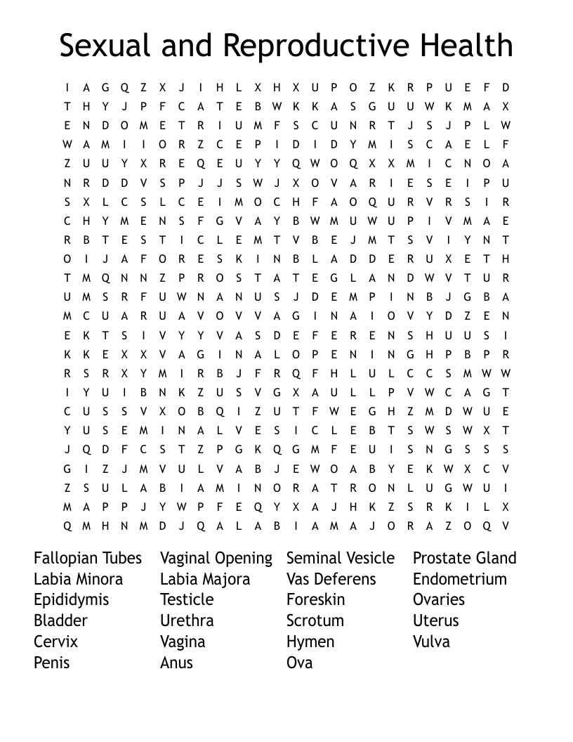 Sexual and Reproductive Health Word Search