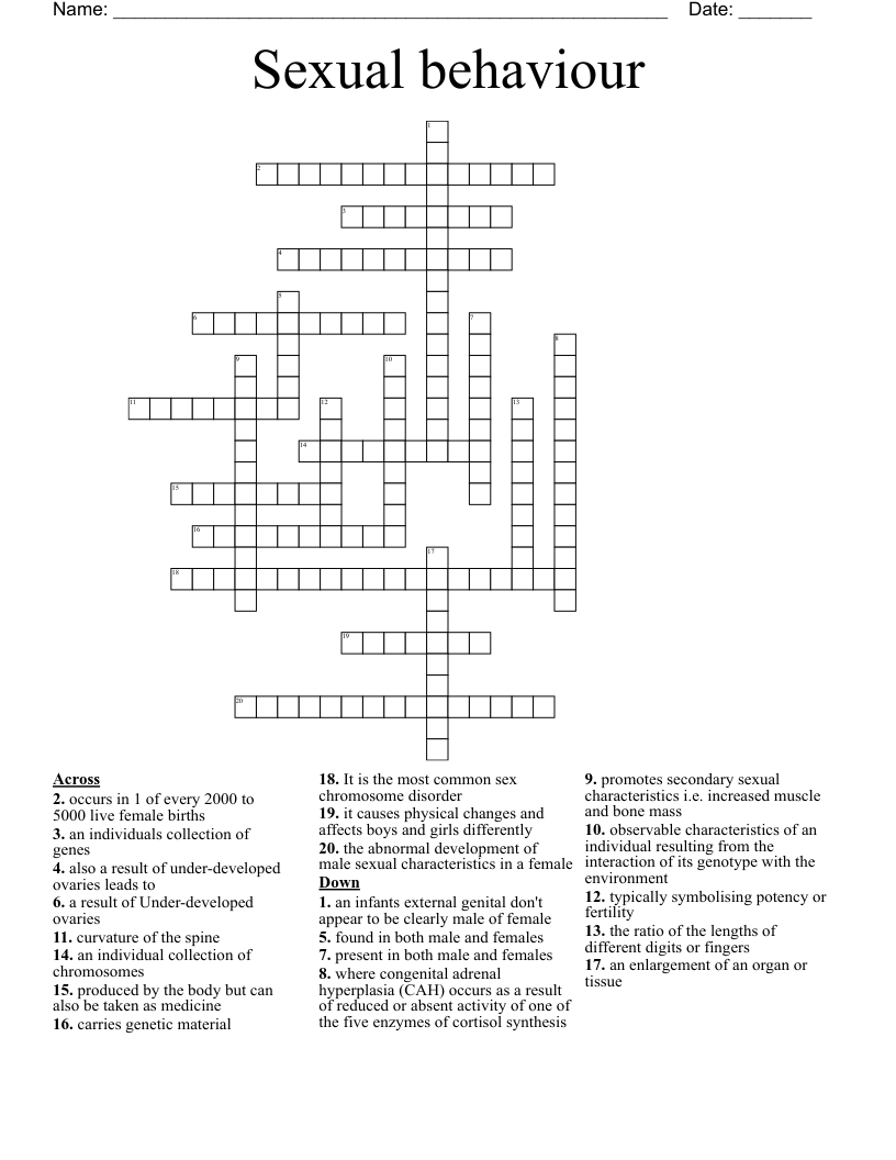 Sexual behaviour  Crossword