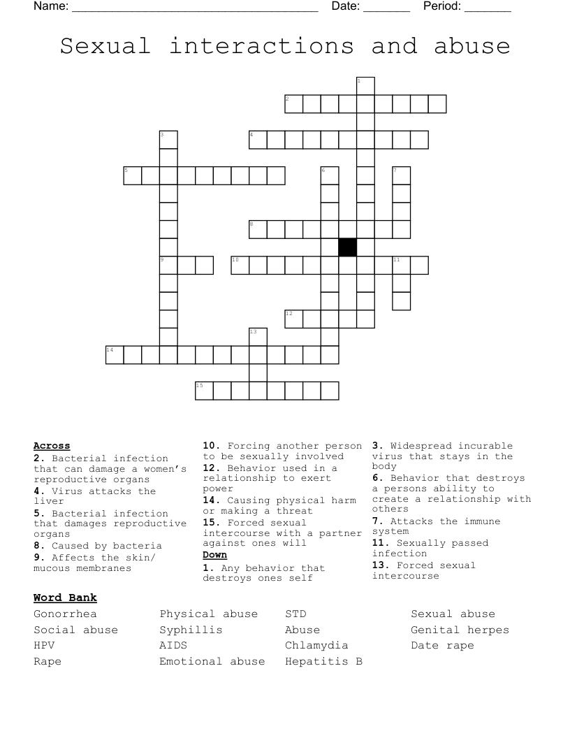 Sexual interactions and abuse Crossword