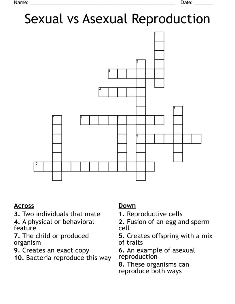 Sexual vs Asexual Reproduction Crossword