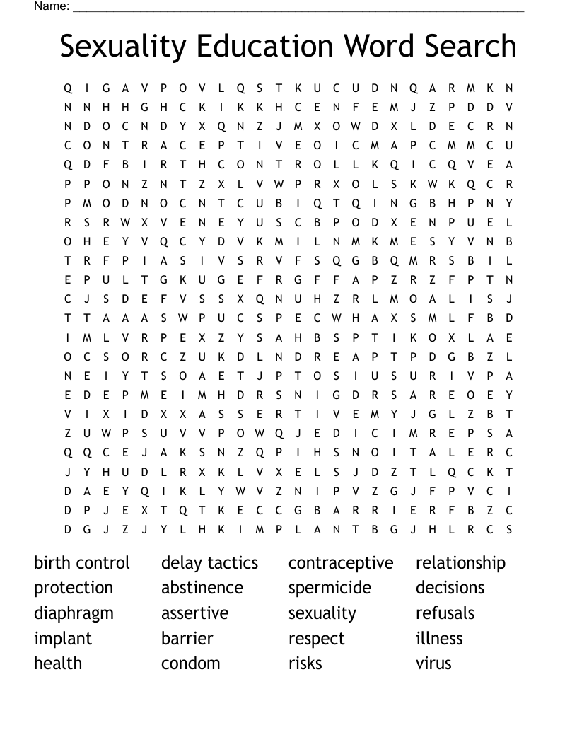 Sexuality Education Word Search