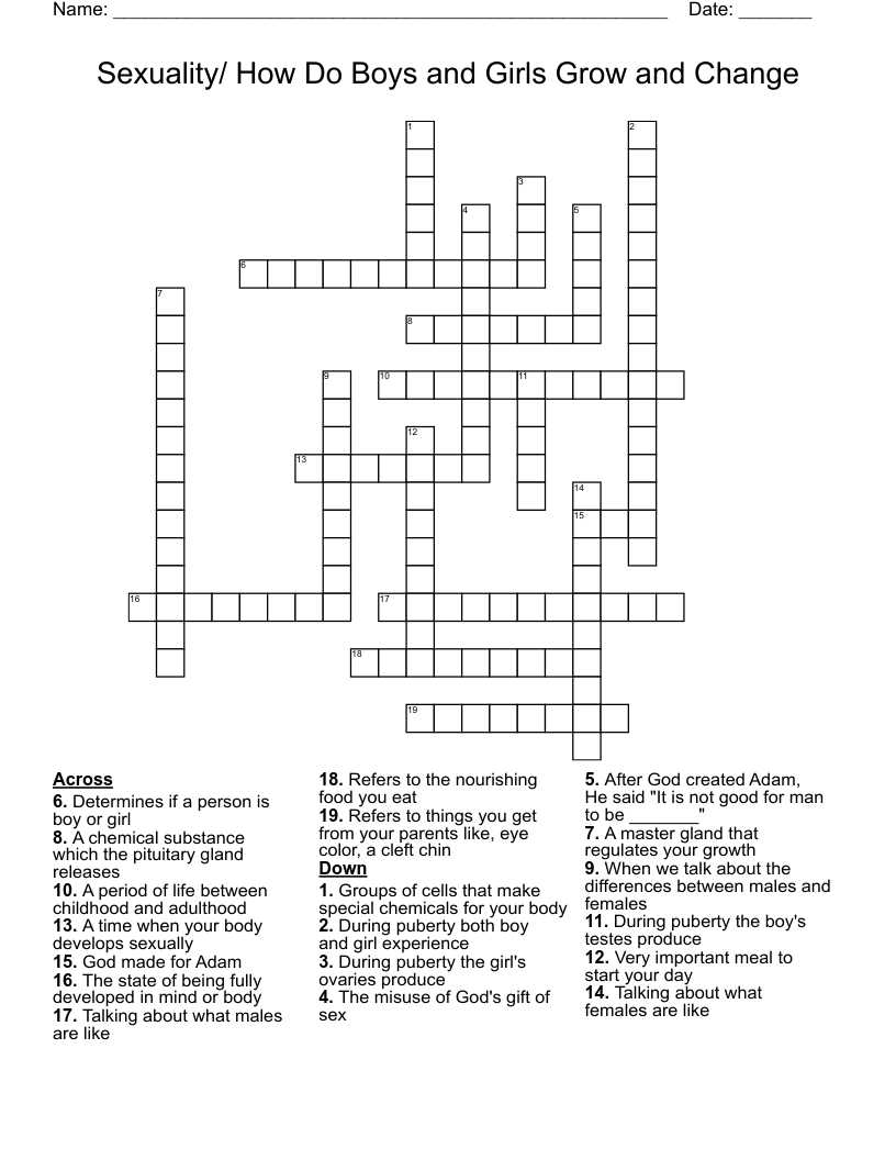 Sexuality/ How Do Boys and Girls Grow and Change  Crossword