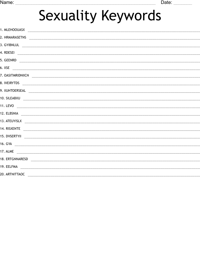 Sexuality Keywords Word Scramble