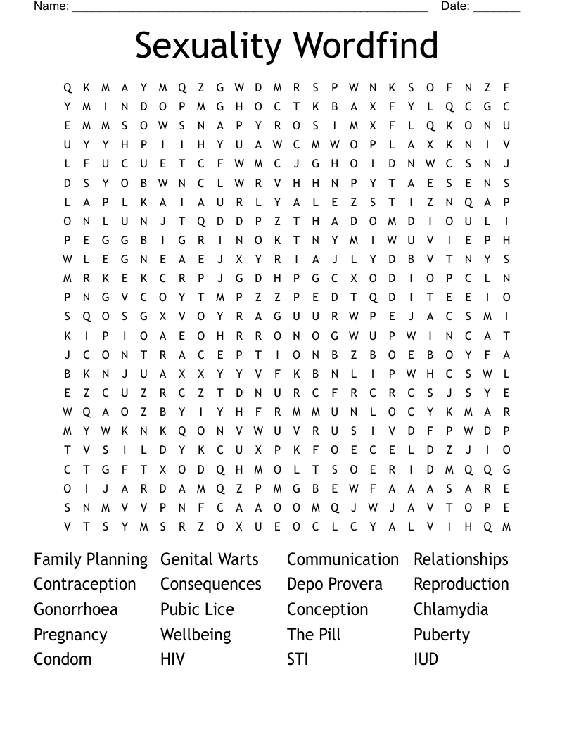 Sexuality Wordfind Word Search
