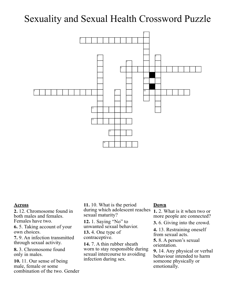 Sexuality and Sexual Health Crossword Puzzle