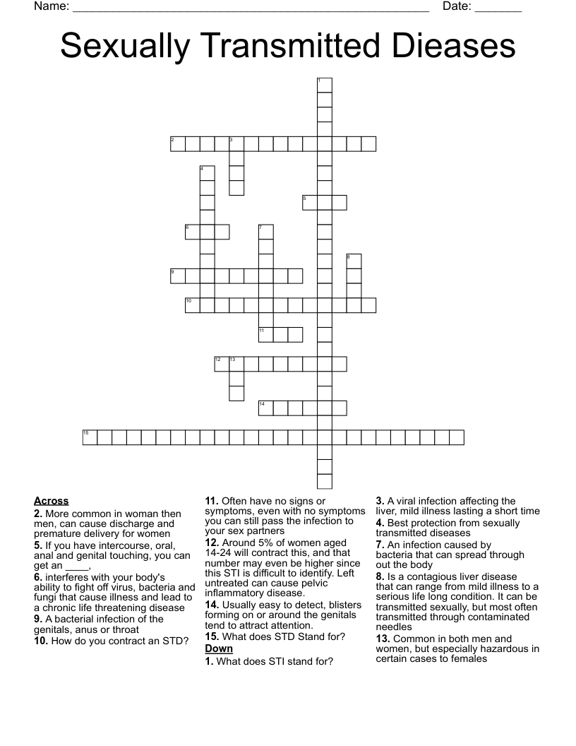 Sexually Transmitted Dieases Crossword