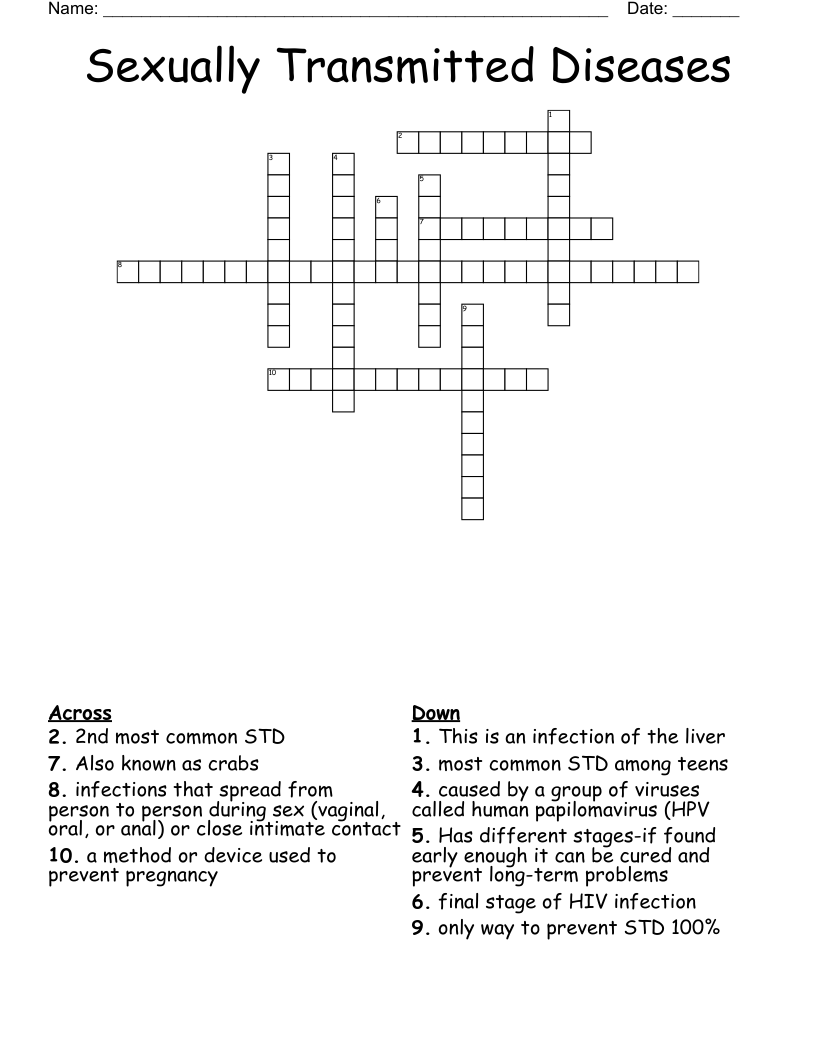 Sexually Transmitted Diseases Crossword