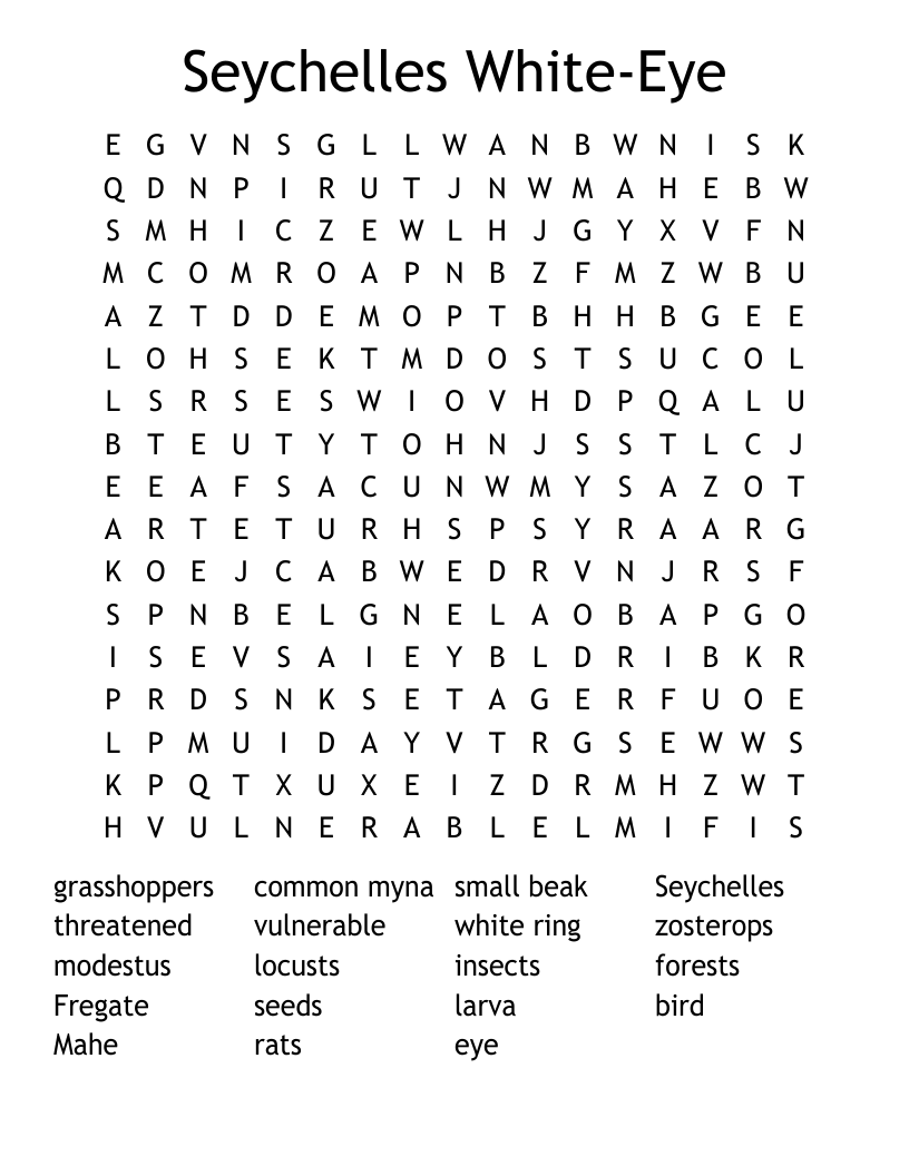 Seychelles  White-Eye Word Search