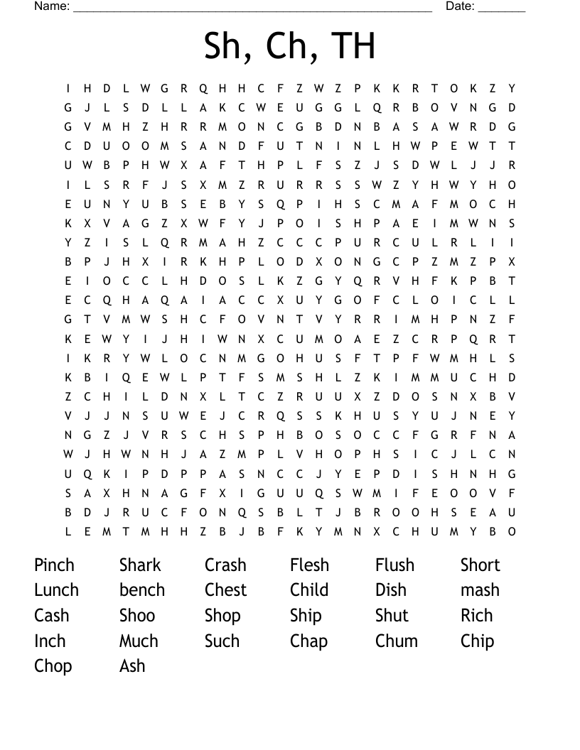 Sh, Ch, TH Word Search