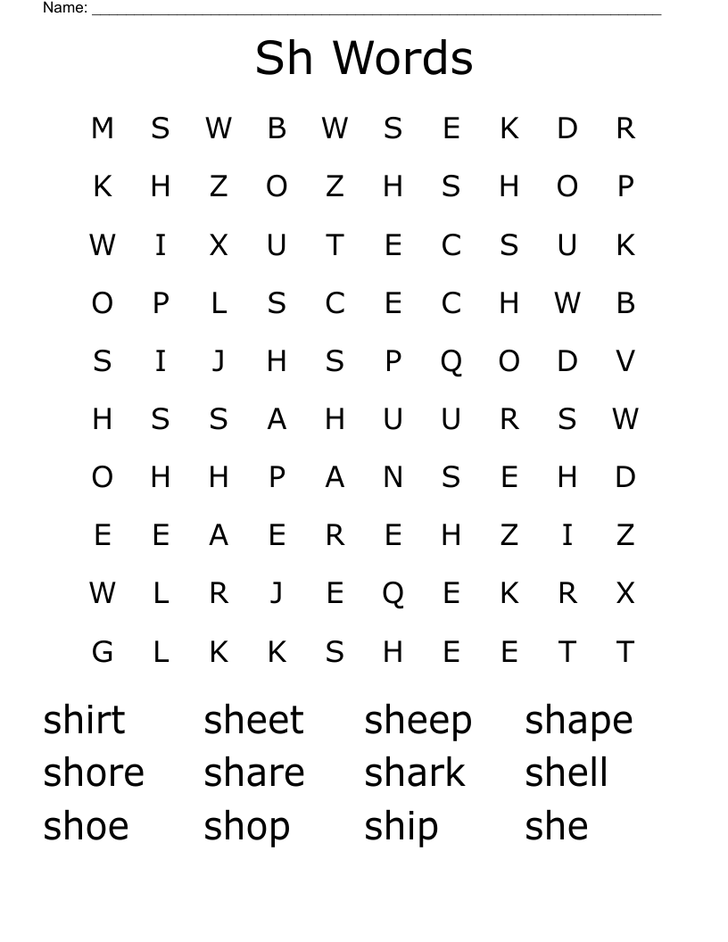 Sh Words Word Search