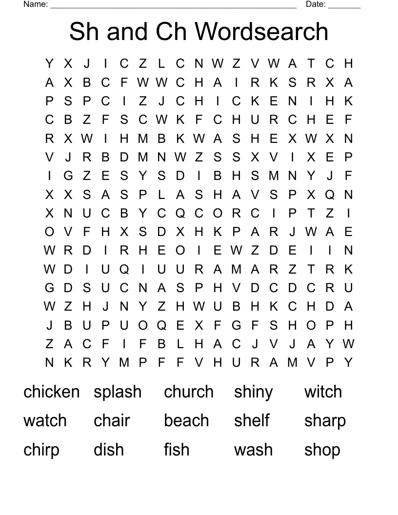 Sh and Ch Wordsearch