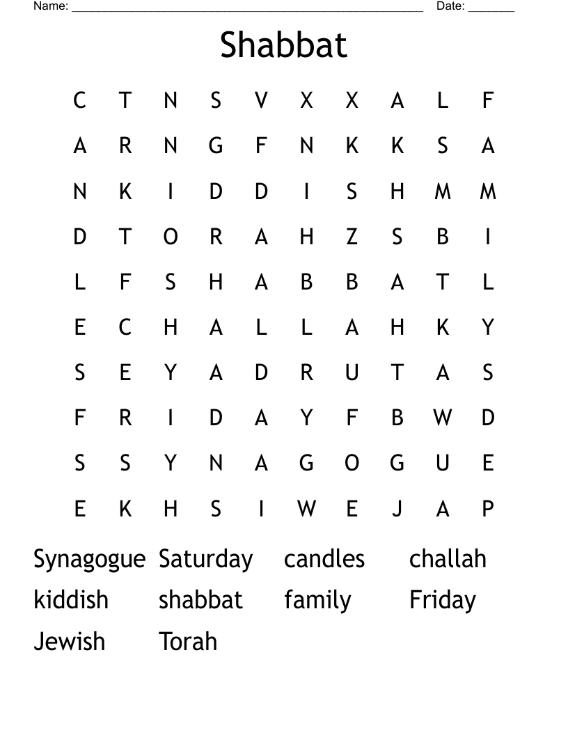 Shabbat Word Search