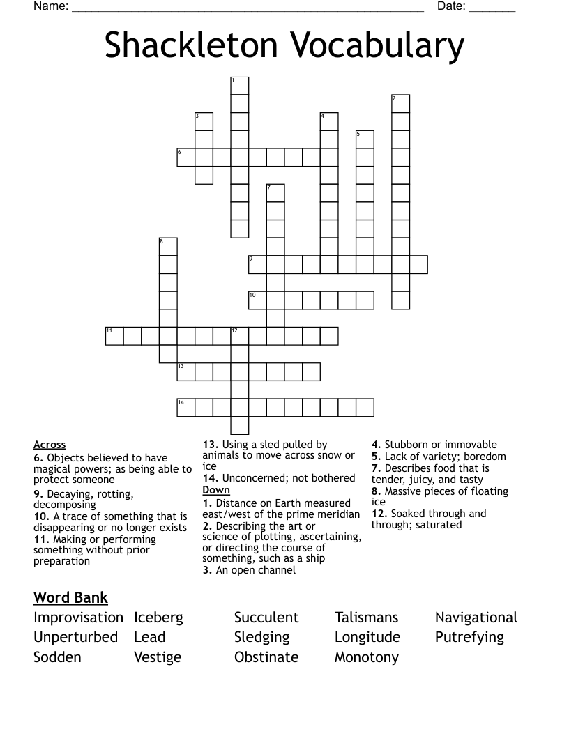 Shackleton Vocabulary Crossword