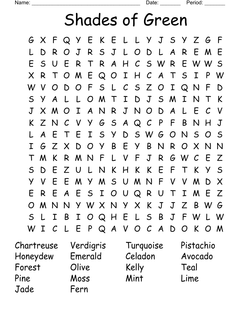 Shades of Green Word Search