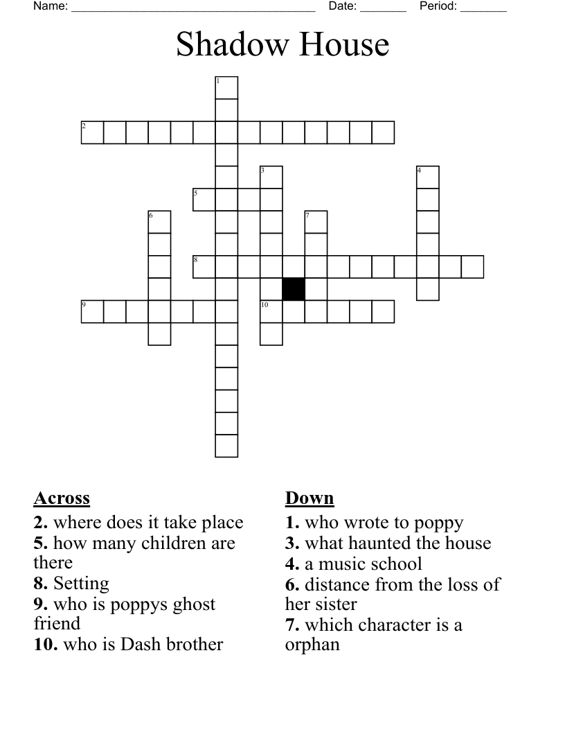 Shadow House Crossword