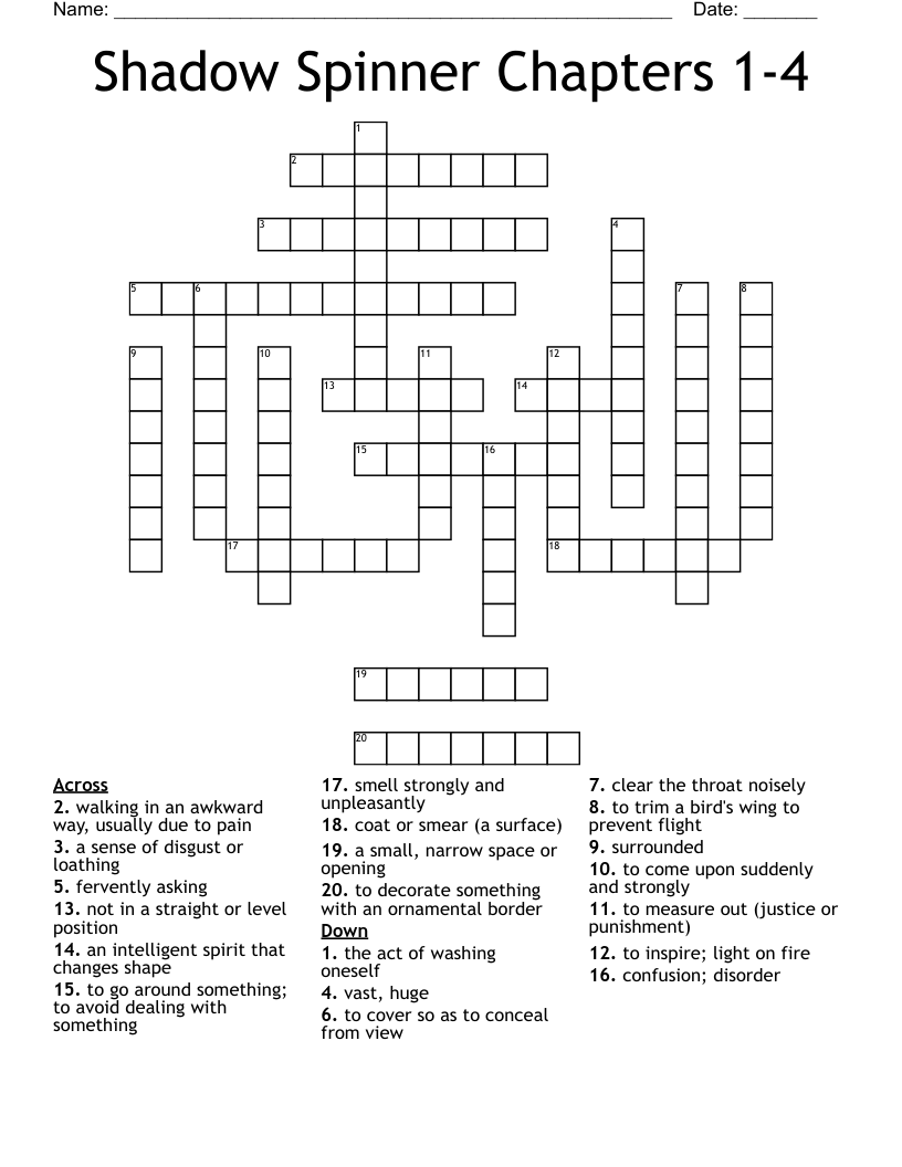 Shadow Spinner Chapters 1-4 Crossword