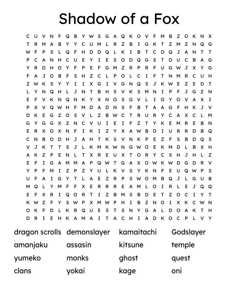 Shadow of a Fox Word Search