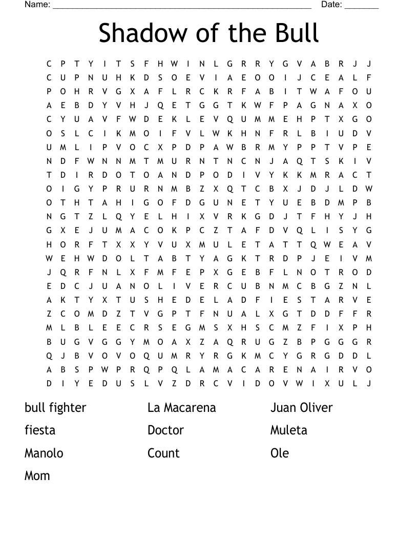 Shadow of the Bull Word Search