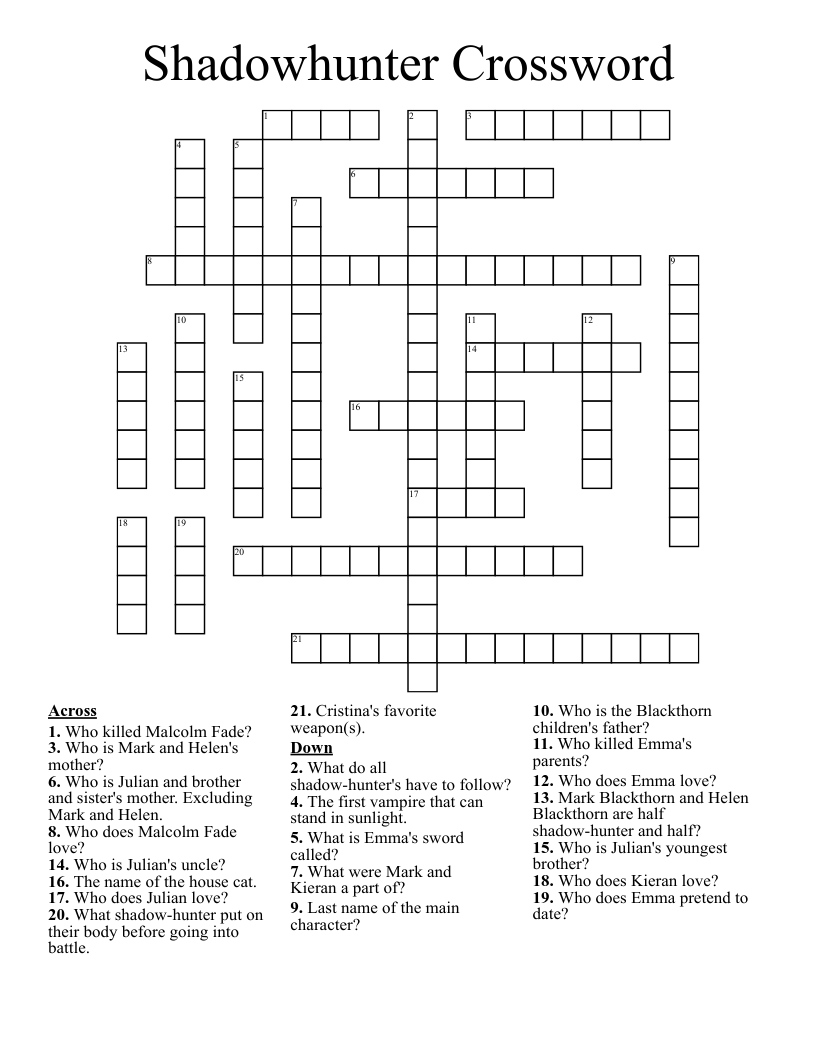Shadowhunter Crossword