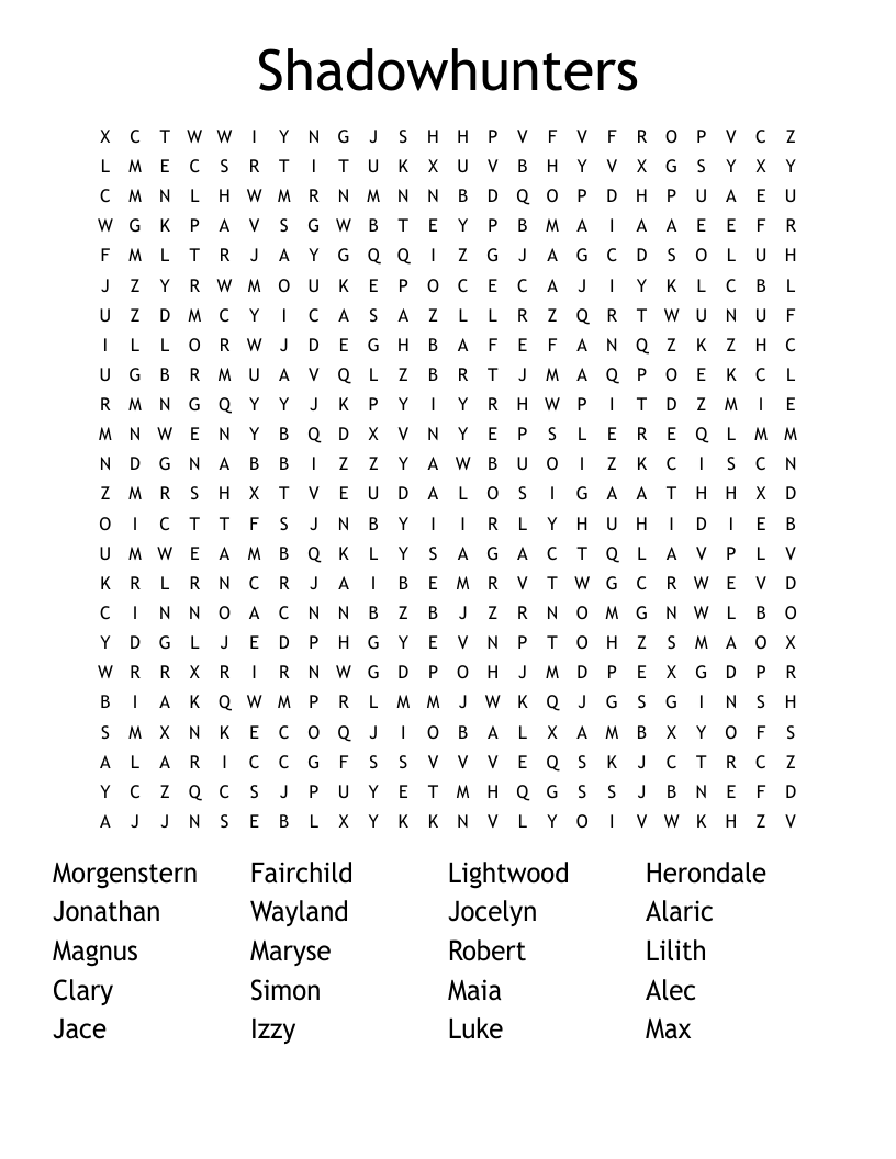 Shadowhunters Word Search