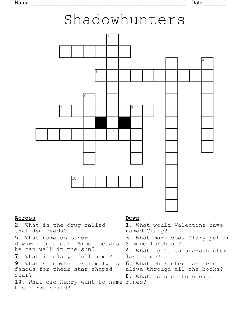 Shadowhunters Crossword