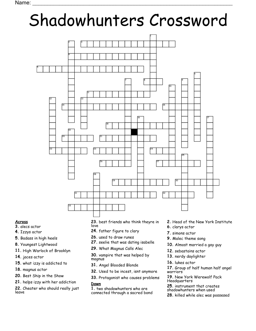 Shadowhunters Crossword