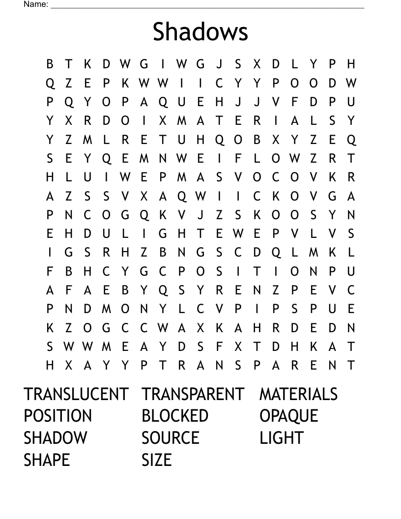 Shadows Word Search