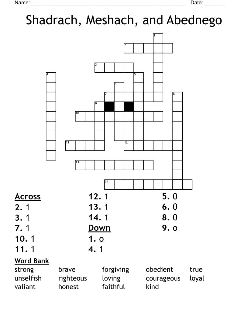 Shadrach, Meshach, and Abednego Crossword