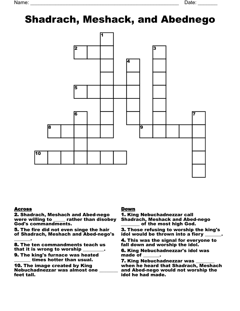 Shadrach, Meshack, and Abednego Crossword