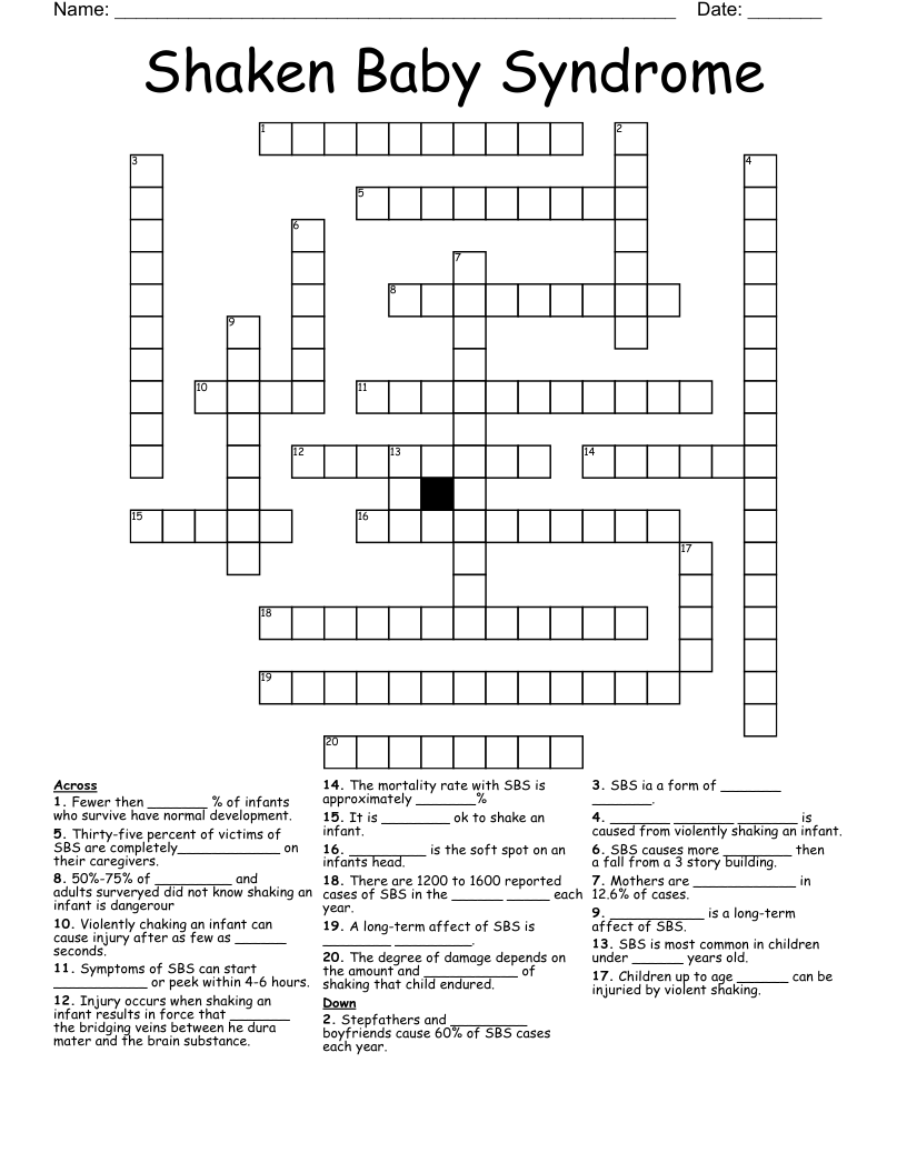 Shaken Baby Syndrome Crossword